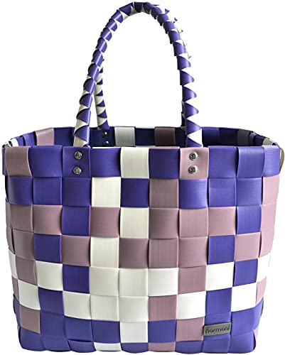 normani Einkaufskorb Shopper geflochten aus Kunststoff - robuster Strandkorb aus wasserabweisendem Material Farbe Classic/Lavendel