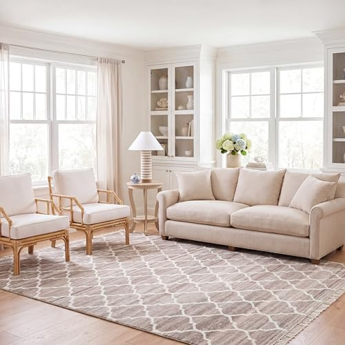 SAFAVIEH Natural Kilim Collection Area Rug - 6' x 9', Light Grey & Ivory, Handmade Moroccan Boho Trellis Wool & Viscose, Ideal for High Traffic Areas in Living Room, Bedroom (NKM317A)