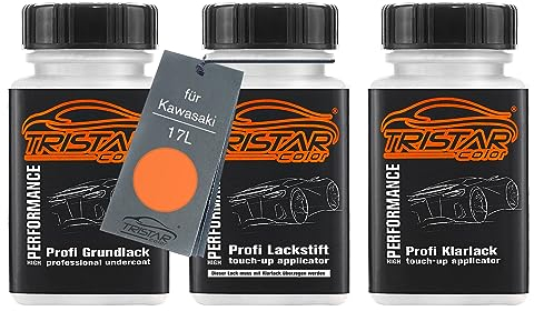 TRISTARcolor Peinture moto Kit crayon de retouche peinture pour Kawasaki 17L Candy Burnt Orange Metallic Peinture de fond peinture de base vernis clair 50 ml chacun
