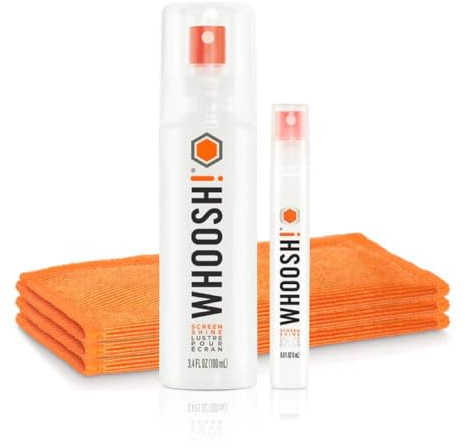 WHOOSH! Screen Shine; Duo - Completely natural screen cleaner for use on all devices - 100ml spray bottle and 8ml travel size bottle with 2 microfibre cloths