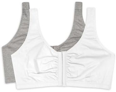 Fruit of The Loom Women's Plus Size Front Close Builtup Sports Bra, Heather Grey/White
