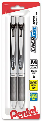 Pentel EnerGel RTX Retractable Liquid Gel Pen, (0.7mm), Medium Line, Metal Tip, Black Ink, Pack of 2 (BL77BP2A)