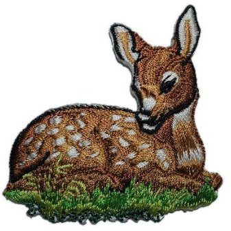 Reh 6,4 cm * 6 cm Bügelbild Rehe Tier Hirsch Zoo Kitz Ricke Aufnäher Applikation Patch Trachten