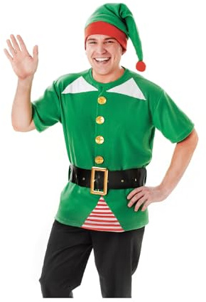 Bristol Novelty AC861 Elf/Santa Helper Unisex Costume, Adult, Multi-Colour, Chest Size 44-Inch