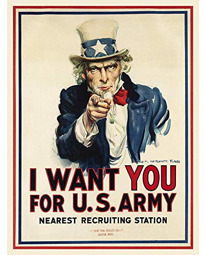 Wee Blue Coo War WWI USA Uncle Sam Want You Army Iconic Art Print Poster Wall Decor Kunstdruck Poster Wand-Dekor-12X16 Zoll