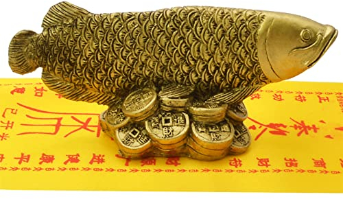Fengshui Reichtum Arowana Fisch Glücksbringer Statue Figur Dekoration + Reichtum Amulett D1014 + Gratis Mxsabrina rotes Schnurarmband
