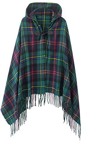 Urban CoCo Damen vintage plaid gestrickte troddel poncho-schal cape-knopf cardigan Series 2grün One Size
