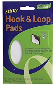 20mm x 20mm Reusable SELF Adhesive White Hook Loop Pads 24 Sets