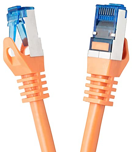 BIGtec 5m CAT.7 LAN Ethernet Kabel Netzwerkkabel Patchkabel Gigabit Patch DSL orange Kupferkabel doppelt geschirmt RJ45 Stecker Cat7 S/FTP PIMF kompatibel PS5 Netzwerk Switch DSL Router Modem