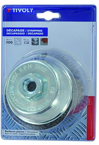 TIVOLY XT20252006001 - Cepillo COPA para amoladora, hilos de acero ondulado, decapado de metal diámetro 100 mm alambre 0,35 mm
