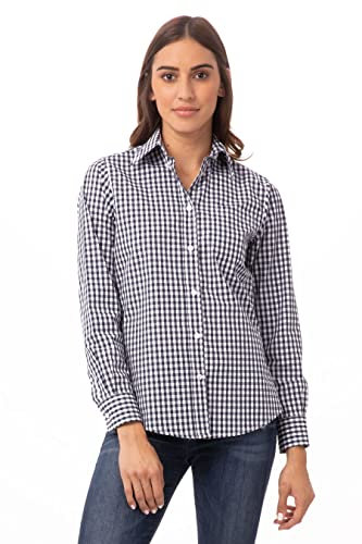 Chef Works Chemise habillée Vichy pour Femme, Carreaux Bleu Marine et Blanc, L