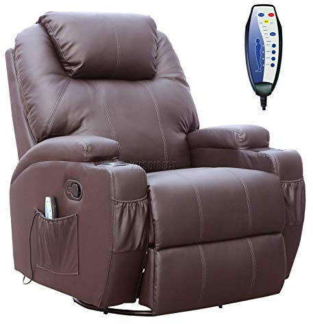 WestWood Bonded Leather Massage Cinema Recliner Sofa Chair Armchair Swivel Rocking With Heating Function Cup Holder Brown
