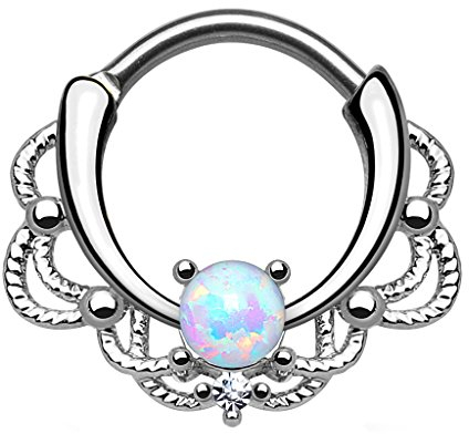 Piercingfaktor® Piercing Universal Clicker Schild Ring Septum Nasenpiercing Lippenpiercing Tragus Helix Ohr mit Opal Silber Weiß