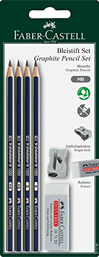 FABER-CASTELL 211197 - Bleistiftset Goldfaber, Härtegrad HB und B, Einfachspitzdose, Radiergummi, 6-teilig