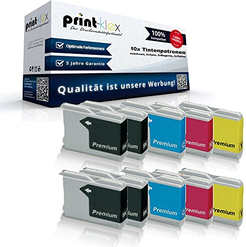 10x Print-Klex Tintenpatronen kompatibel für Brother LC970 LC1000 MFC 235C MFC 240C MFC 260C MFC 465CN MFC 660CN MFC 665CW MFC 680CN MFC 685CW MFC 845CW - Sparpack - Büro Office Serie