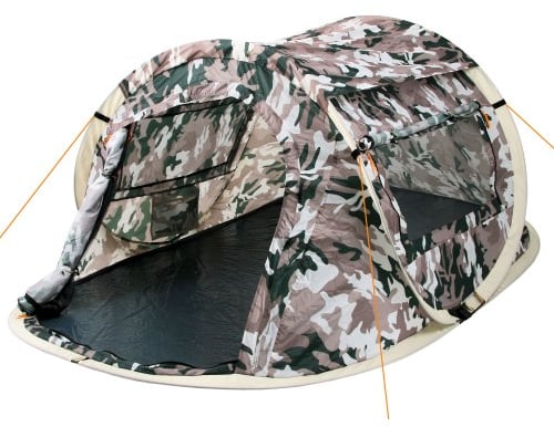 CampFeuer Zelt Quiki für 2 Personen | Flecktarn | Wurfzelt Aufbau in 2 Sekunden, Wasserabweisend | Quicktent für Festival, Camping und mehr | Pop Up Zelt, Campingzelt, Automatik Zelt