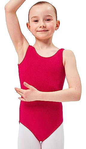 tanzmuster Ballettanzug Mädchen ärmellos - Lissy - weiche Baumwolle - Ballettbody Kinder Ballett Trikot in pink, 116/122