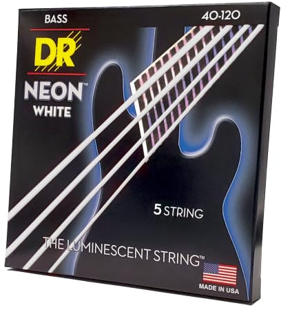 DR NWB5-40 Neon White Bass Guitar Strings 40-120; 5-string set (NWB5-40)