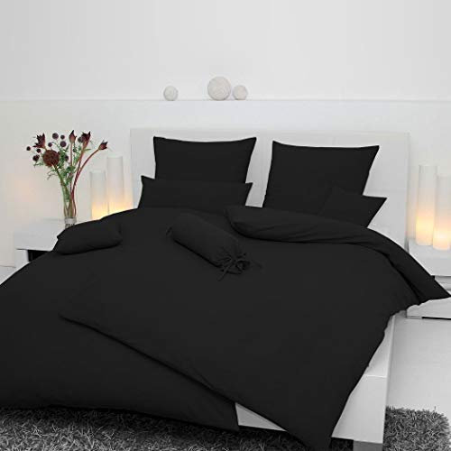 Janine Mako Soft Seersucker Bettwäsche in 19 Uni Farben 155x200 + 80x80 in schwarz