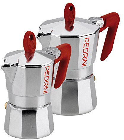 PEDRINI 2 máquinas de café Moka para espresso, capacidad 1 taza y 3 tazas de capacidad, aleación de aluminio EN 601, color rojo, diseño italiano