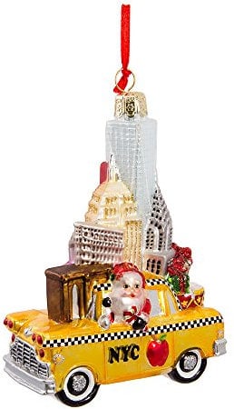 Kurt Adler NYC Weihnachtsmann im Taxi Glasornament, 12,7 cm