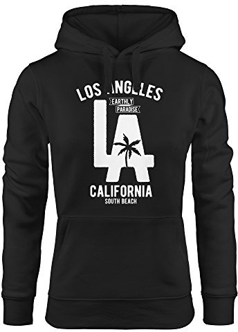 Neverless Hoodie Damen Los Angeles California LA Palme Sweatshirt Kapuze Kapuzenpullover schwarz S