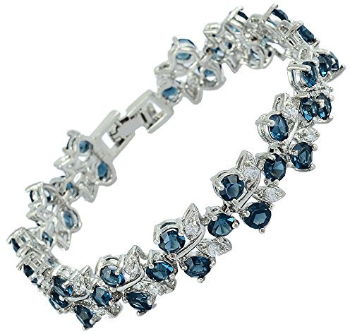 RIZILIA Tennis Armband [18cm/7inch] mit Rundschliff Edelstein Zirkonia CZ [Blau Saphi] in 18K Weißgold Vergoldet, Einfache Moderne Eleganz