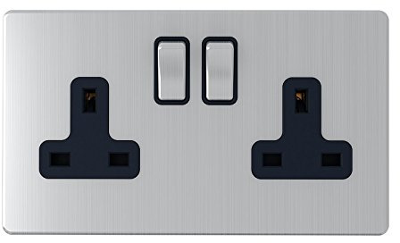 UEP SG07BCB Screwless 2 Gang 13a Double Pole Plug Socket Brushed Chrome