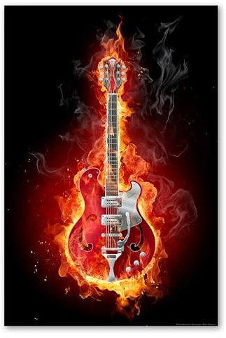 Postereck - 0076 - E Gitarre, Flammen Musik Instrument Feuer Rock - Wandposter Fotoposter Bilder Wandbild Wandbilder - Poster - DIN A4-21,0 cm x 29,7 cm