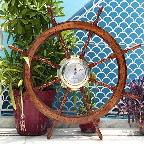 Nagina International Piraten Stil nautisch Holz gefertigt Schiff Rad | Teak Finish | Kapitän Maritime Beach Home Decor Geschenk (42 Zoll)