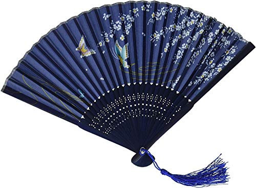 Floral Patterned Hand Fans come with fan bag, Vintage Silk and Japanese Lace Designs with Bamboo Frames, Handheld Folding Fans Perfect for Weddings, Parties and Church Events