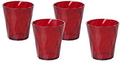 OMADA Design 4 Bicchieri Acqua Colorati da 30 cl, in Plastica Infrangibile, lavabili in lavastoviglie, Made in Italy, linea Diamond, Rosso Rubino
