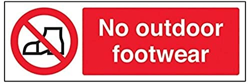 V Safety No Outdoor Footwear Prohibition Sign - 300mm x 100mm - Self Adhesive Vinyl