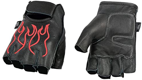 Milwaukee Leather Shaf International Fingerlose Handschuhe für Herren (Schwarz/Rot, Medium) (mit Stickerei, Hot Pin)