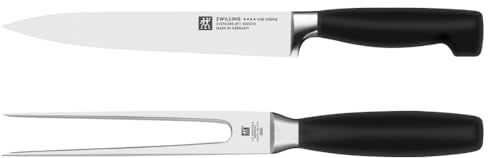 ZWILLING Vier Sterne Messerset, 2-teilig (Fleischmssser 20 cm und Fleischgabel 18 cm) Rostfreier Spezialstahl, Ergonomischer Kunststoff-Griff, Schwarz [Made in Germany]