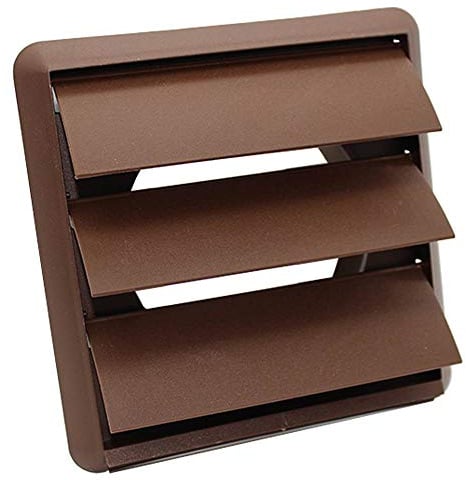 Kair Brown Gravity Grille 155mm External Dimension with 125mm - 5 inch Round Rear Spigot and Not-Return Shutters - Ducting Air Vent