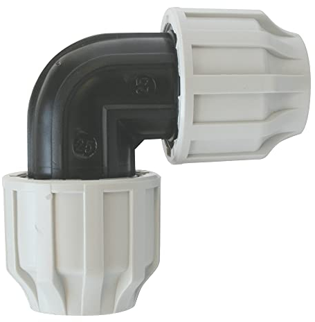 SOMATHERM FOR YOU, Raccord coudé égal en plastique pour tube PE Ø20 mm, facile à installer, résistant à 16 bars, température max 80°C, idéal pour irrigation et réseaux d'eau potable