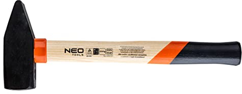 NEO TOOLS Schlosserhammer 1 Stück, Eschestiel, 2000 g Kopfgewicht | Geschmiedeter und Gehärtet Hammerkopf, Holzstiel