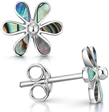 925 Sterling Silber Ohrstecker Blume/Perlmutt - Silber Ohrringe mit echtem Perlmutt/Abalone inkl. Schmuck Schachtel #SO-56