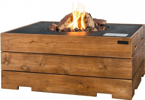 Eurolux Gartenfeuer Angolo Teak Gartenkamin mit Gas, Farbe:Schwarz