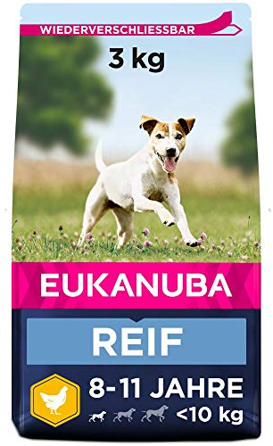 Eukanuba Hundefutter mit frischem Huhn für kleine Rassen, Premium Trockenfutter für reife Hunde, 3 kg