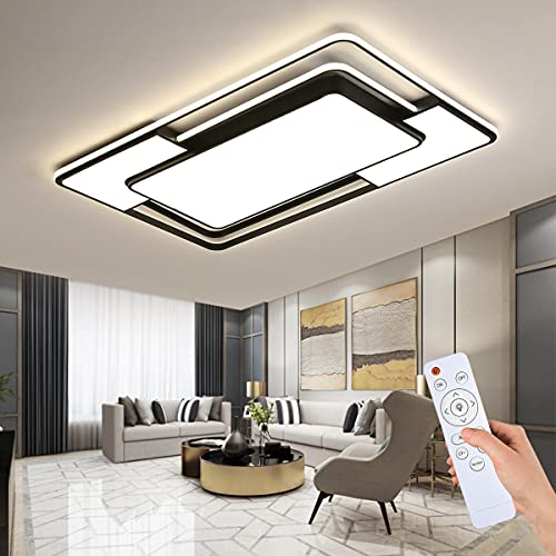 Natsen 150W LED Deckenleuchte Deckenlampe dimmbar mit Fernbedienung, Modern Lampe für Wohnzimmer Schlafzimmer Büro, Schwarz, 90Lx60Bx6Hcm