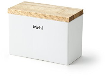 Continenta Vorratsdose „Mehl“ aus Keramik, mit Holzdeckel und Silikonring, 20 x 10 x 14,5 cm