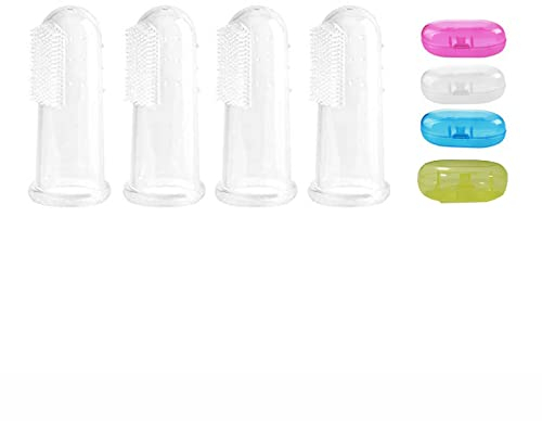 WOMGF 4x Baby-Silikon-Fingerzahnbürste, Zahnbürstenset zur Reinigung der Zähne und Zahnfleischmassagegerät mit Aufbewahrungsboxen