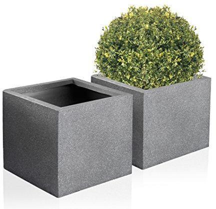 Primrose Garden Outdoor Fibrecotta Kadamus Cube Planter Dark Grey Textured Pot 50cm