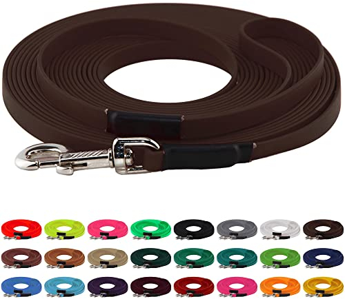 LENNIE BioThane Schleppleine, 13mm, Hunde 15-25kg, 10m lang, mit Handschlaufe, Dunkelbraun, genäht