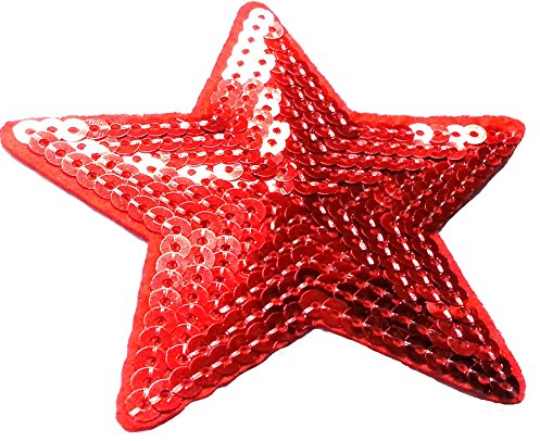 Strass Glitzer Sterne Aufnäher Aufbügler Bügelbilder Sticker Iron on Patches Applikation mit Pailletten für Textilien Kleider Frauen zum aufbügeln Roter Stern 8,8 cm