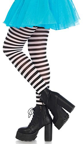 Leg Avenue 7100Q - Plus Größe Gestreiftes Strümpfhose Kostüm Damen Karneval, schwarz/weiß, Größe: (EUR 42-46)
