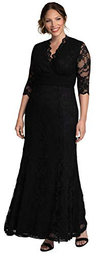 Kiyonna Damen Abendkleid in Übergröße mit Sirenen-Spitze, Onyx, 0X