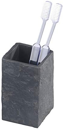 WENKO Zahnputzbecher Mod. Rock eleganter Zahnbürstenhalter für das Badezimmer Kunststoff in Schiefer-Optik Maße 6 x 10,5 x 6 cm Farbe Anthrazit